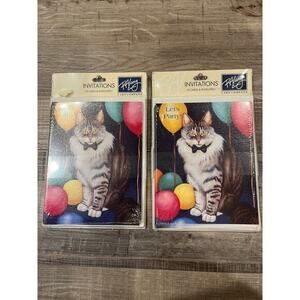Vintage R.A. Lang Maine Coon cat Party invitations/envelopes 2 packs of 8